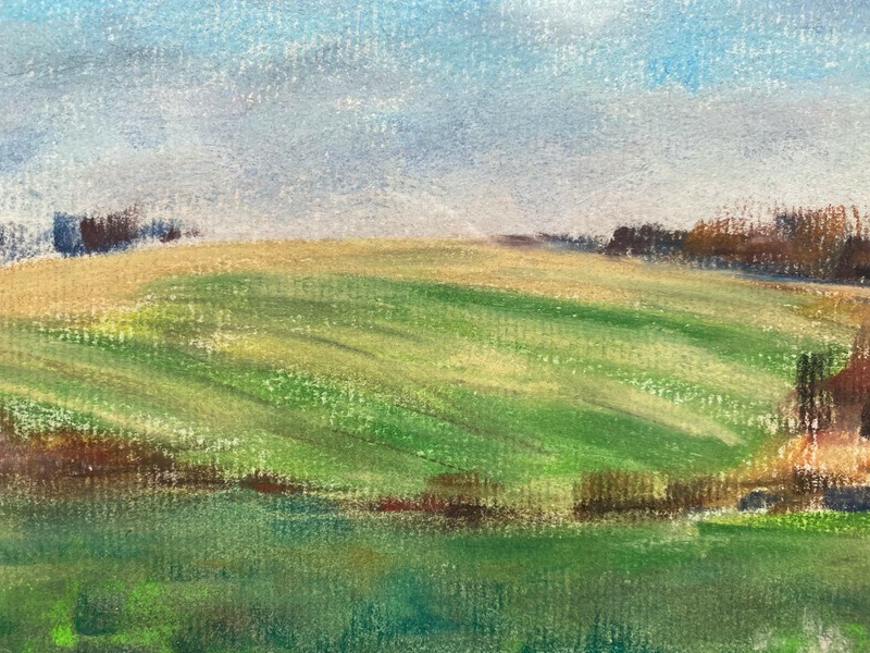 ::FRANZ EHMKE *1928 -2018 BERLIN CORNFELDER MEADOW SKY BLUE PASTEL SIGNED gallery