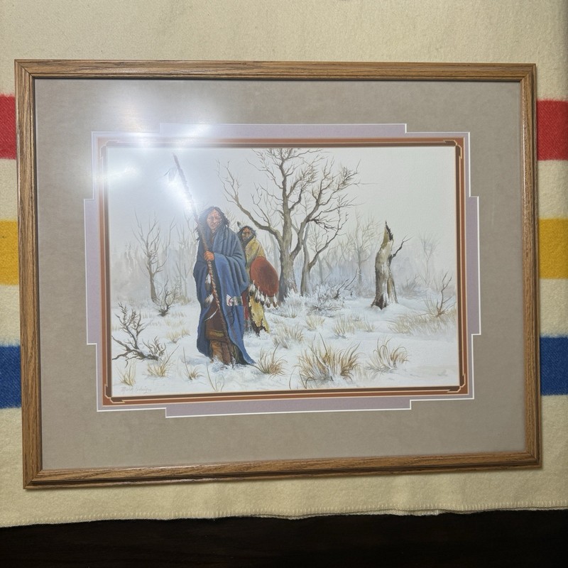 Mark Rohrig Original Painting Native American Warriors In Snow Signed 79 21x15 gallery