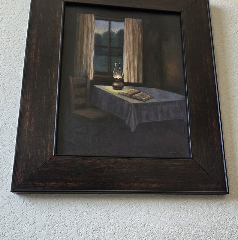 Original Framed Oil Lamp & Book Painting 12x16 Canvas (15x19) Cozy Interior Art gallery
