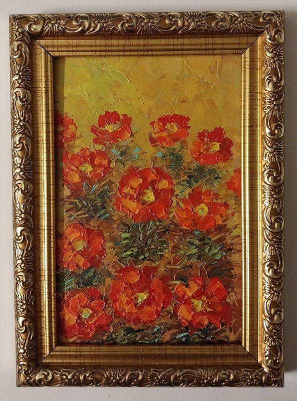 Framed Blooming Cactus Hedgehog Desert Cacti 4×6” Impasto Oil Painting Original