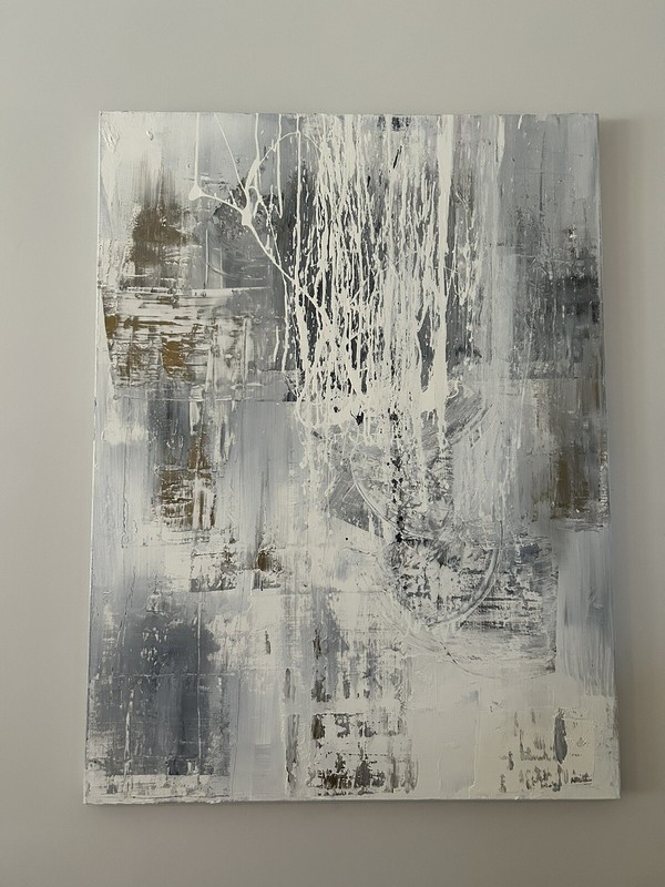 Gray, white, and gold modern abstract canvas thick edge