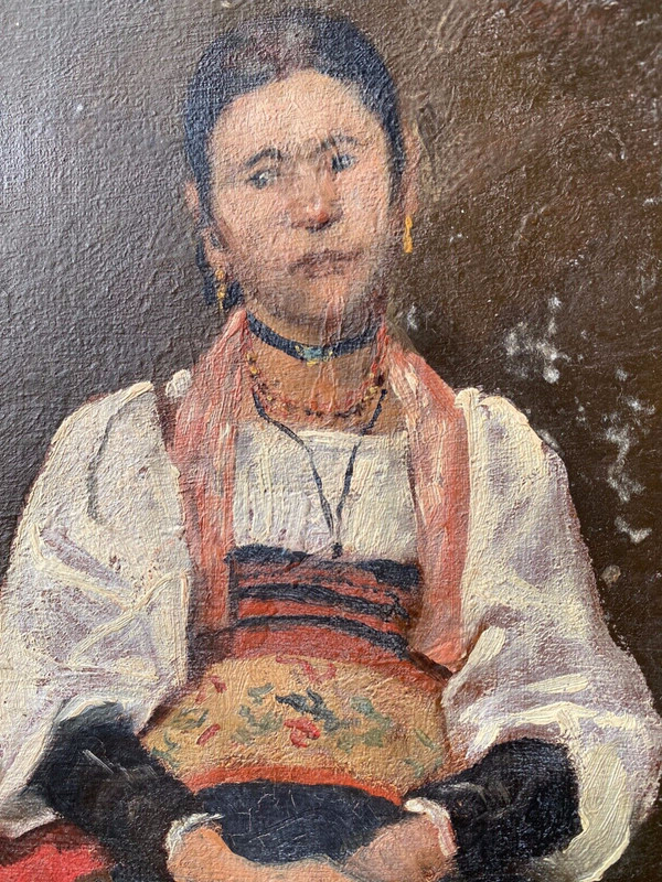 Oil Painting Portrait Young Woman In Traditional Italian Attire gallery