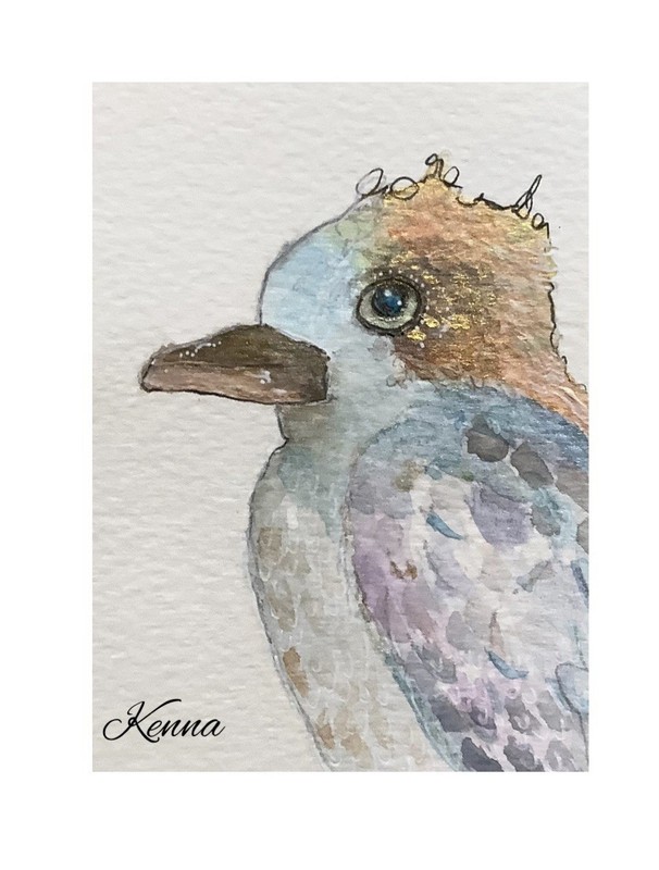 Aceo By Kenna Painting Watercolour Kookaburra 2.5” X 3.5” Signed Original