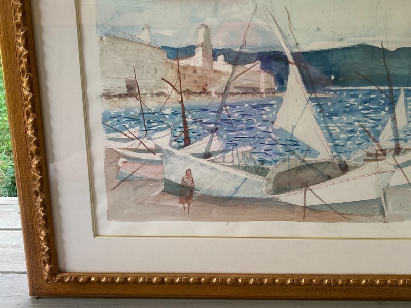 Charles Levier Signed Original Seascape Watercolor Painting, Framed. 27" x 33" gallery