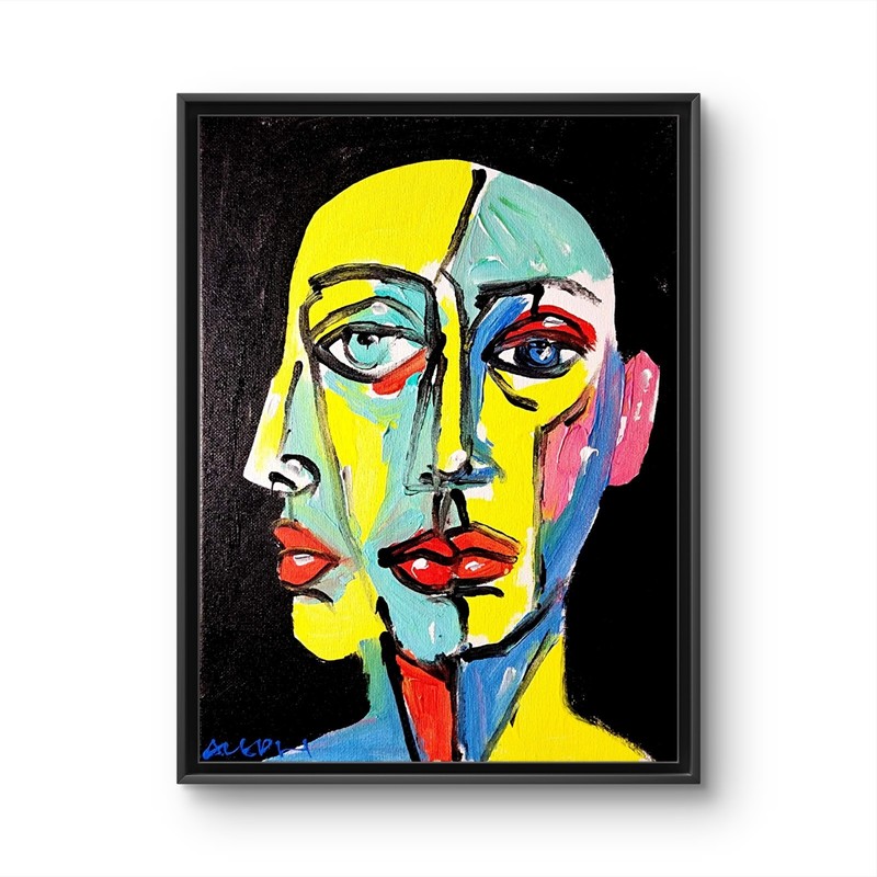 Aleph Hand Painted Face 9 x 12 Abstract Expressionist Cubist Painting Canvas