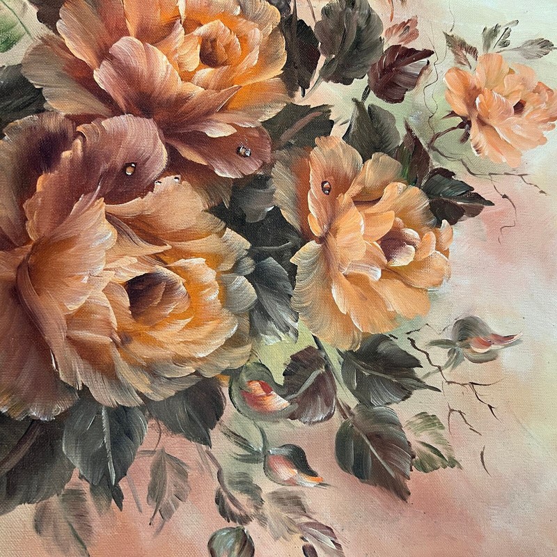 still life with flowers by Trudi Parker, signed, oil on canvas, unframed gallery