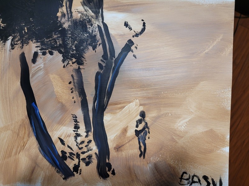 A Journey Original Abstract Figurative Acrylic Painting Paper Art by Basil gallery