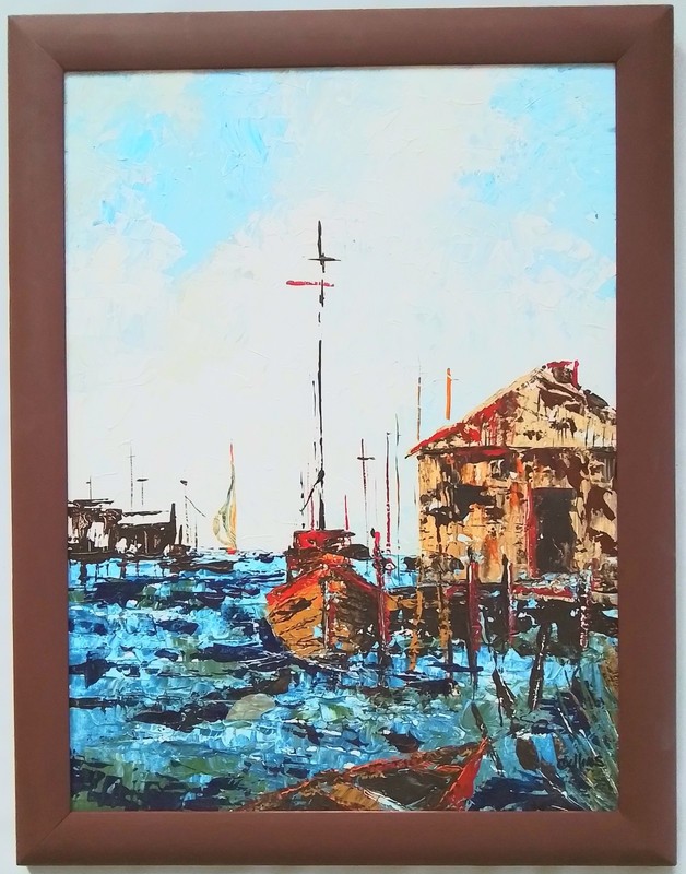 VINTAGE SEASCAPE ACRYLIC PAINTING~SIGNED COLLINS-LOOK !