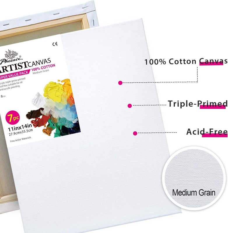 Durable & Lightweight 11x14 Inch Stretched Canvas – 7 Pack for All Skill Levels gallery