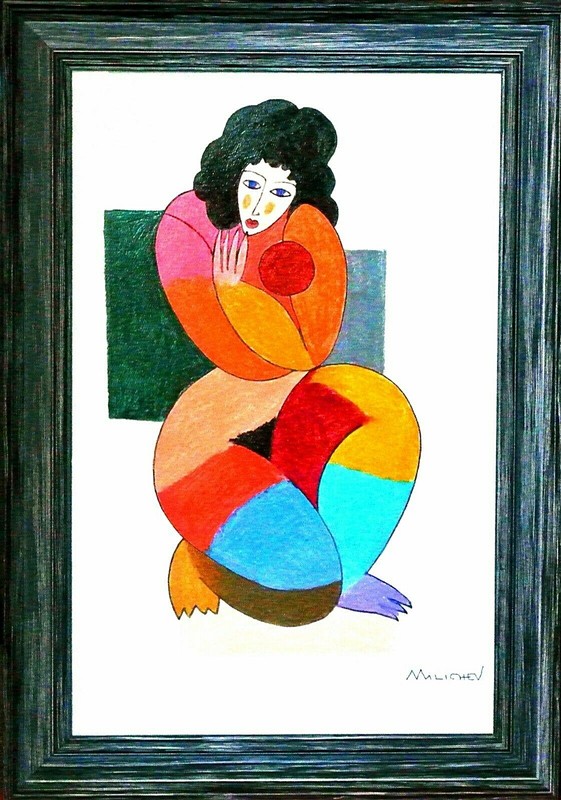 Salvatore Milichev-Untitled-Framed ORIGIN Mixed Media Painting/Paper/Hand Signed