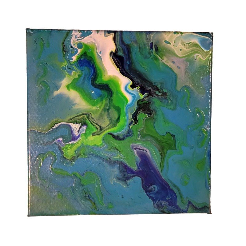10″x10″ Pour Painting Blue, Green, Teal Swirl