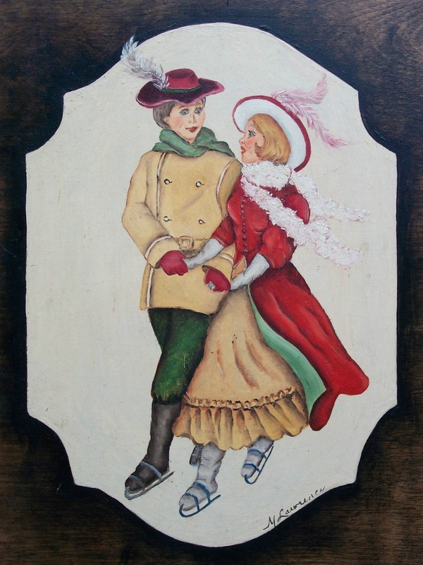 M. LAWRENCE – Vintage Folk Art Painting on Panel – Signed – Late 20th Century
