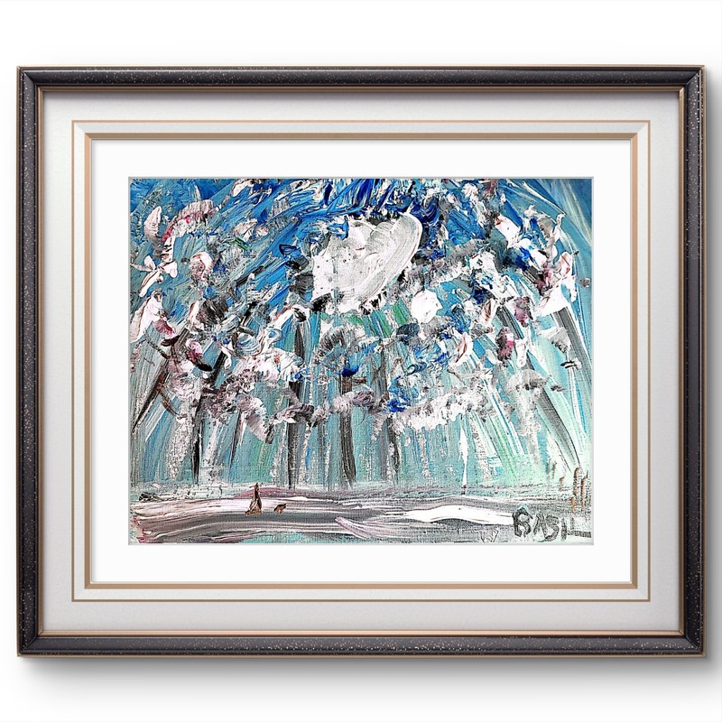 Dog Walk in Snowy Woods Abstract Expressionist Original Painting Canvas gallery
