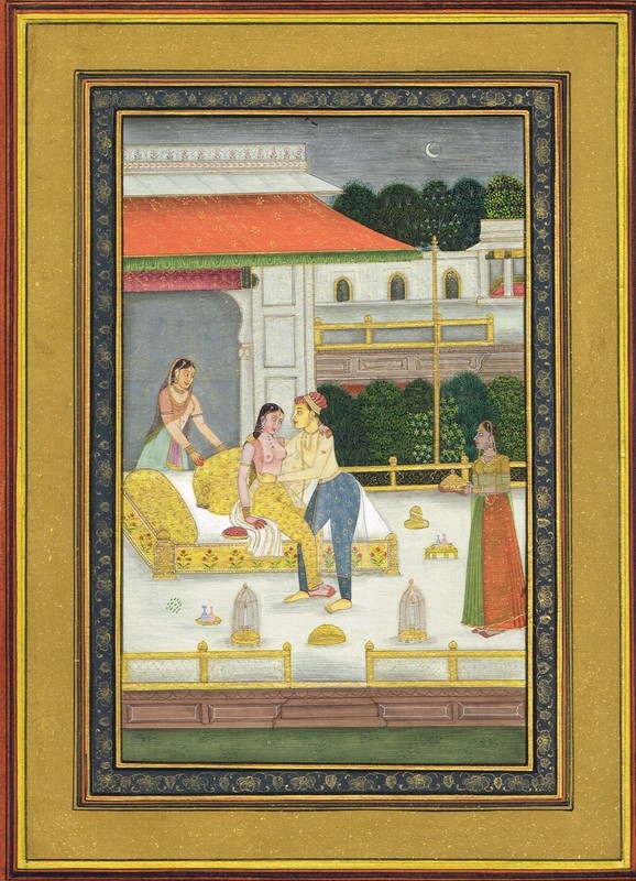 Indian miniature Painting Of Mughal King And Queen Love Scene On Terrace8.5X10.5 gallery