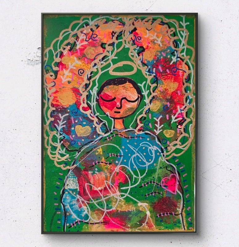Original Abstract Wisdom Angel Painting 5×7 Soulful Series Whimsical Spiritual