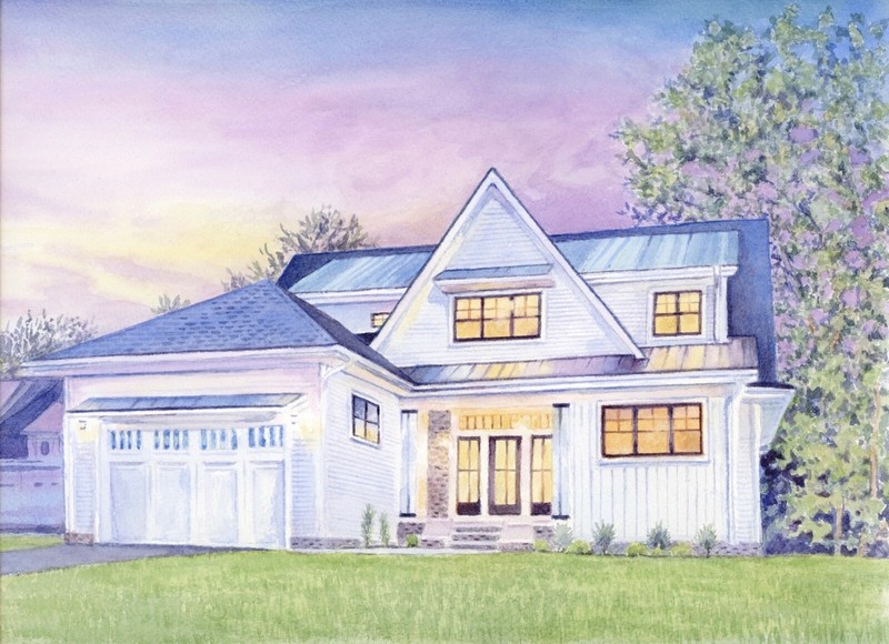 Custom house portrait hand painted in watercolor from your photo, 9x12” gallery