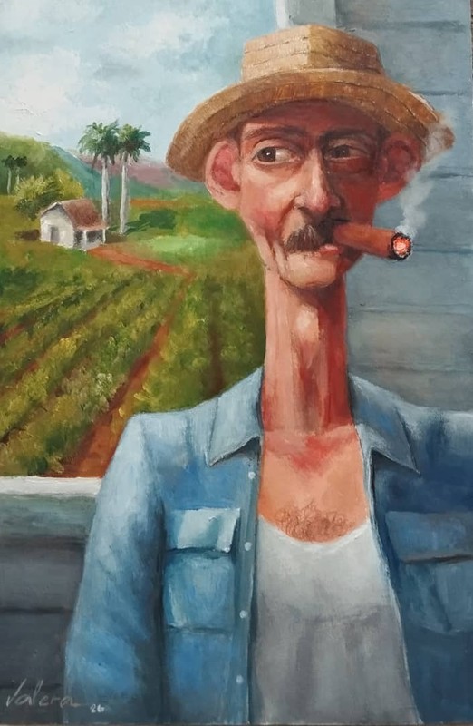 Oil on Cardboard ‘Campesino Feliz’ 45x35Cm Reinaldo Hernandez Valera cuban art