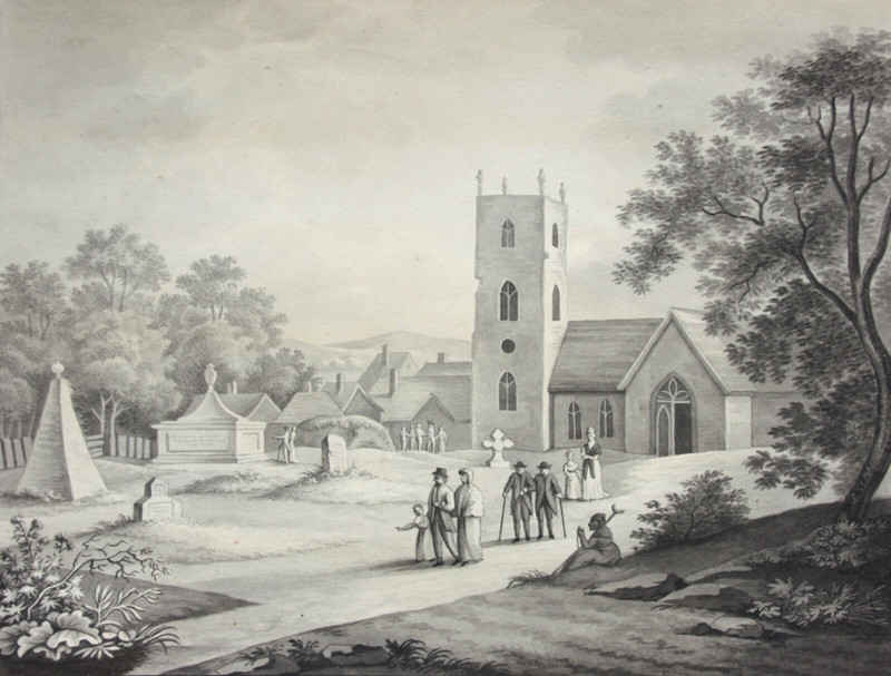 After Sunday Church Walking, Gouache, Classicist Grisaille, England