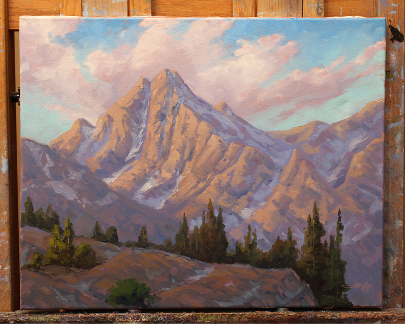 JEFF LOVE Art Original Oil Painting Alpine Snowy Mountain Ridge Clouds Landscape gallery