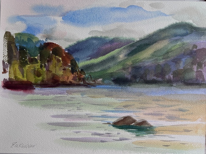 CRESCENT LAKE_ OLYMPIC PENINSULA WA Original Watercolor Signed PACIFIC NORTHWEST