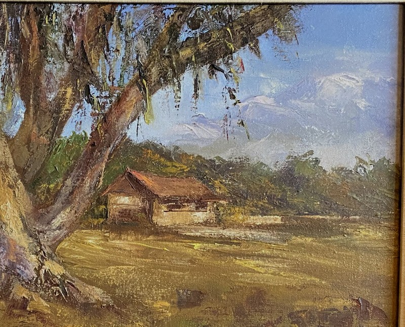 Oil Painting Cabin in Mountains - Framed Impressionist - Signed P. H. Hays (?) gallery