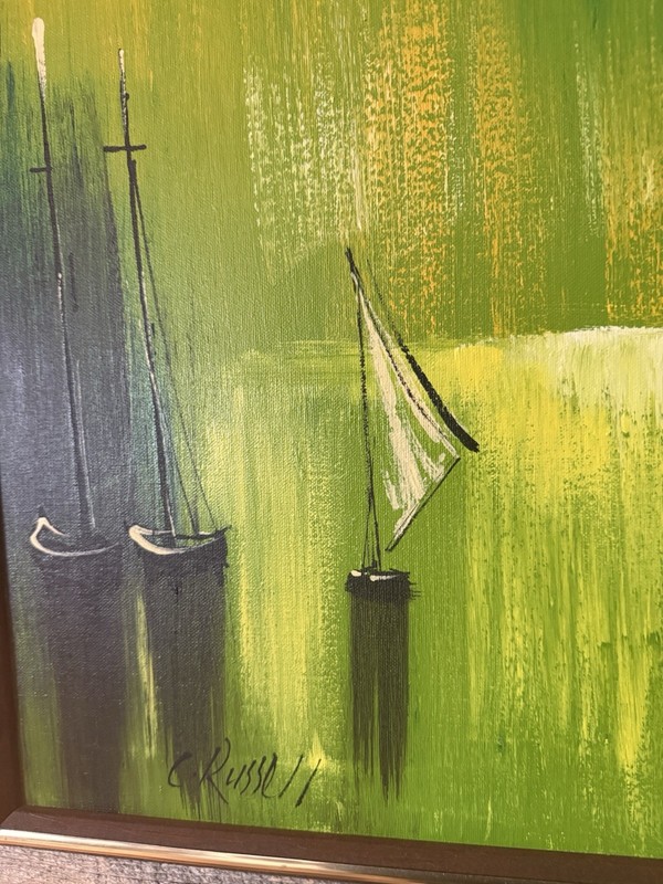 Signed Original Mid Century Modern Painting Sailboats 37”x25” “ The Channel “ gallery