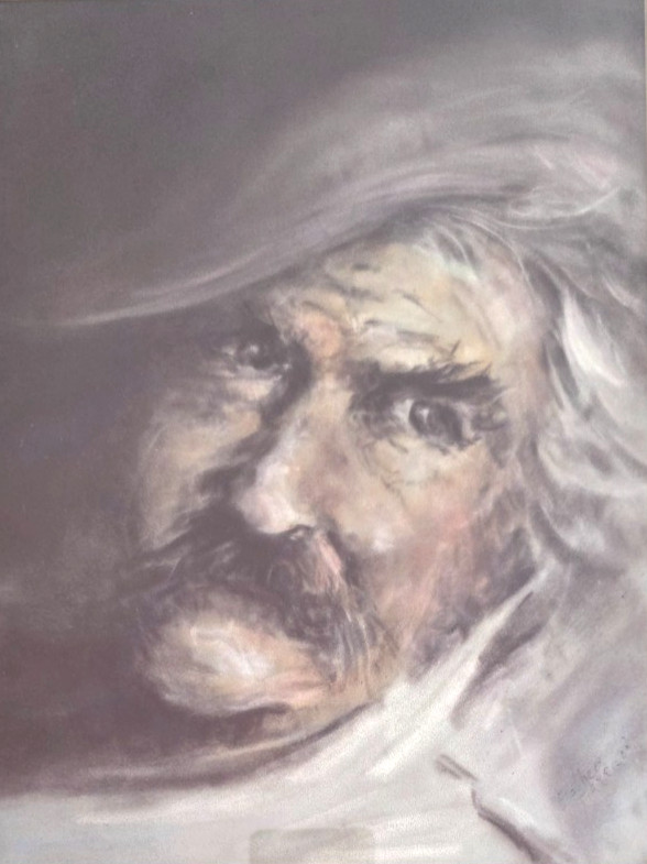 Original Pastel Painting MARK TWAIN?? Signed 16x13 Framed Matted gallery