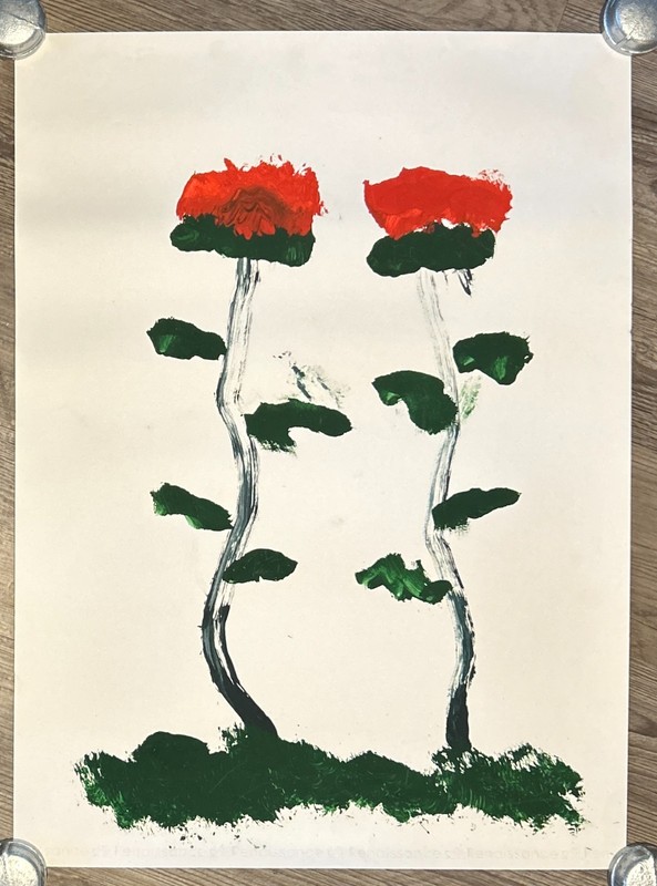 «Valentine Roses» painted by Thai elephant artist ‘Janchai’ 2-14-25 Authentic