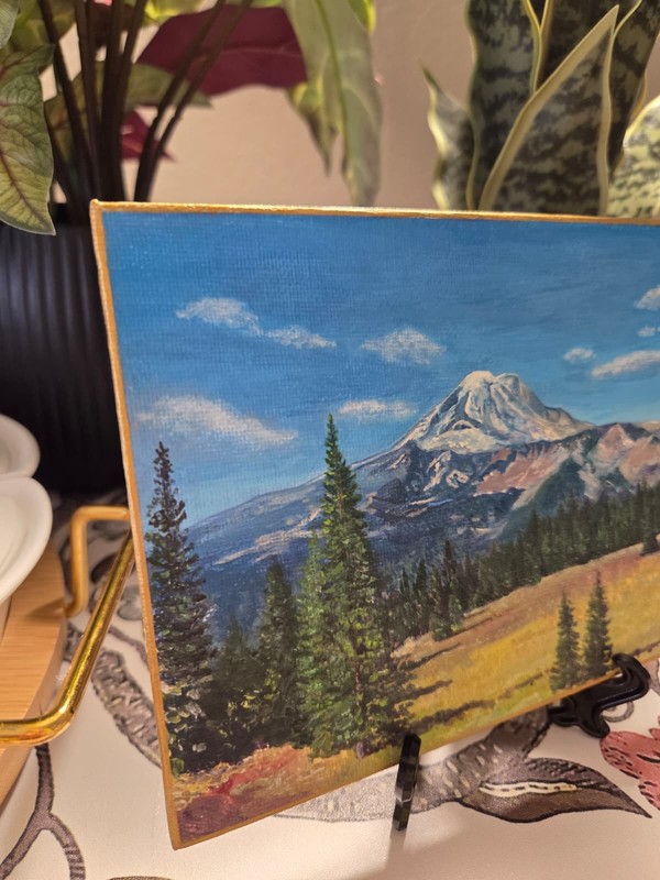 ORIGINAL Mountain Landscape Painting Acrylic Canvas Panel 5x7 Inch Athirah Art gallery