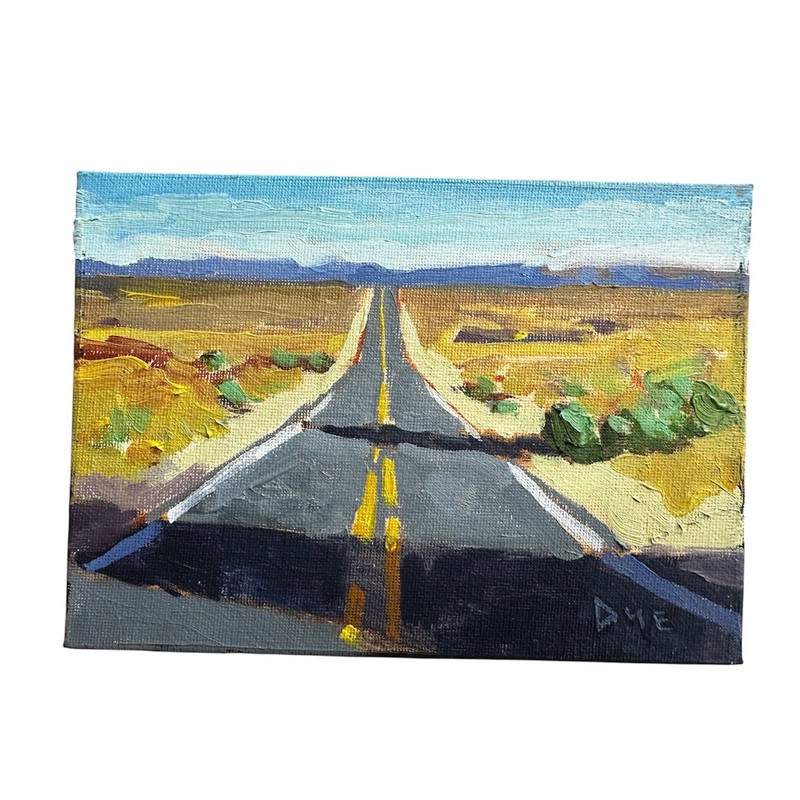 Original Painting Desert Landscape Highway Signed 5×7 Impressionist Art