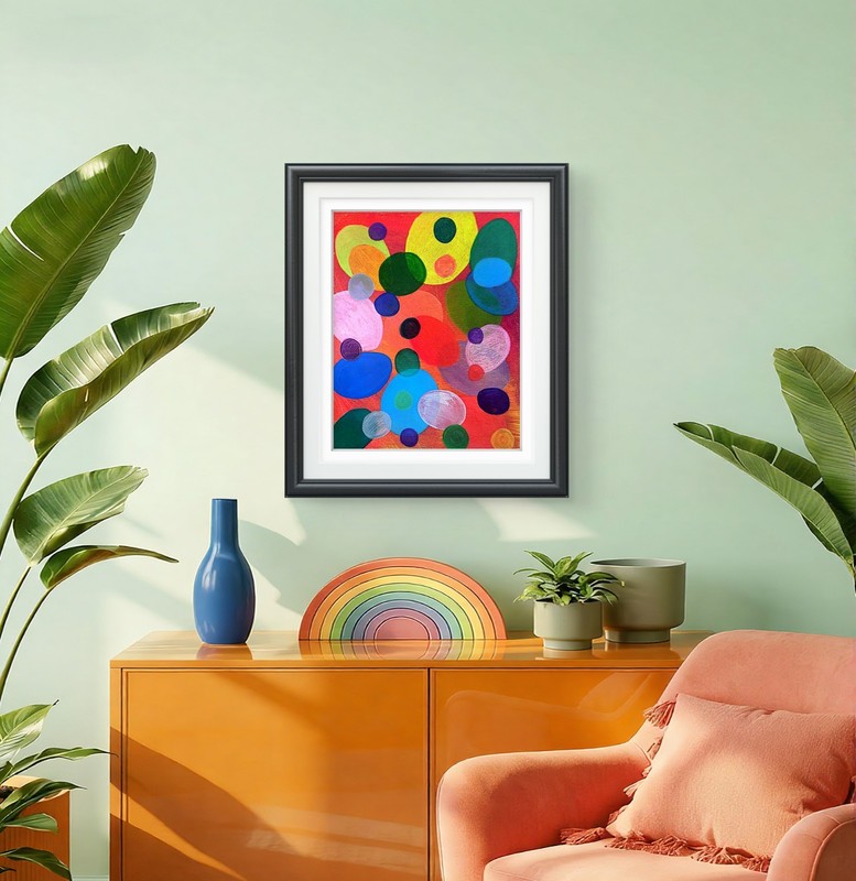Mid Century Modern Abstract Acrylic Painting Colorful Art Original 11x14 gallery