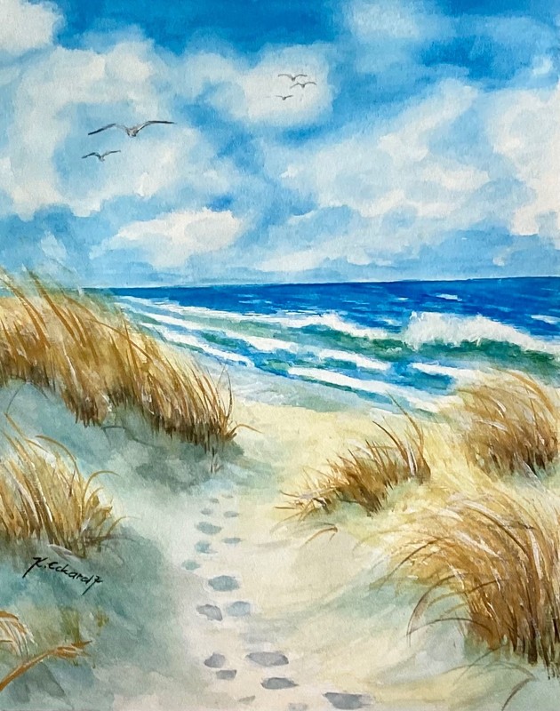 Watercolour original landscape handmade 24×30 cm North Sea Baltic Sea waves dunes