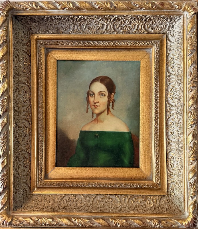 Oil Painting On Canvas ENGLISH PORTRAIT 18c WEALTHY WOMAN Gold Frame 18 X 20