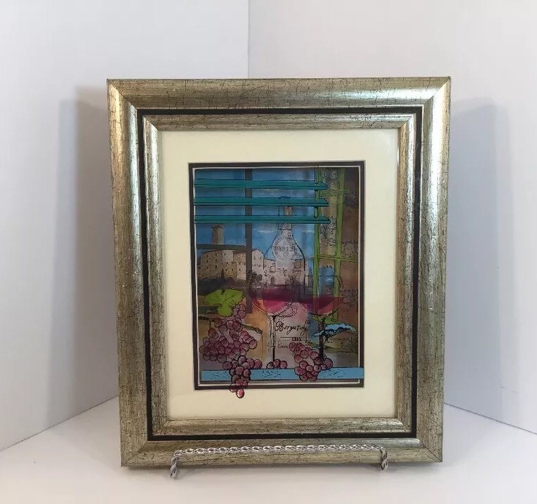 Jean Pierre Weill Burgundy Wine Grapes Paint 3D Glass Framed Art Vitreography