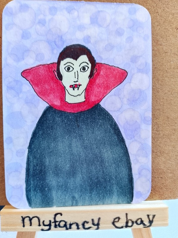 ACEO ATC Creepy Vampire creature Summerween painting new 3.5″ x 2.5″ myfancy