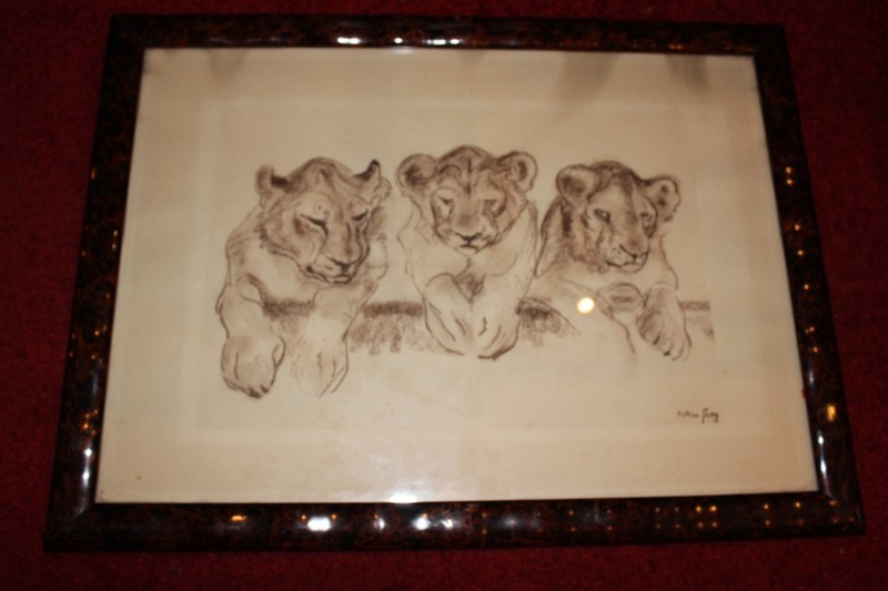 Drawing 3 Small Tigers, Oskar Frey, 1883 Stuttgart – 1966 Ebingen. 55 x 40 cm