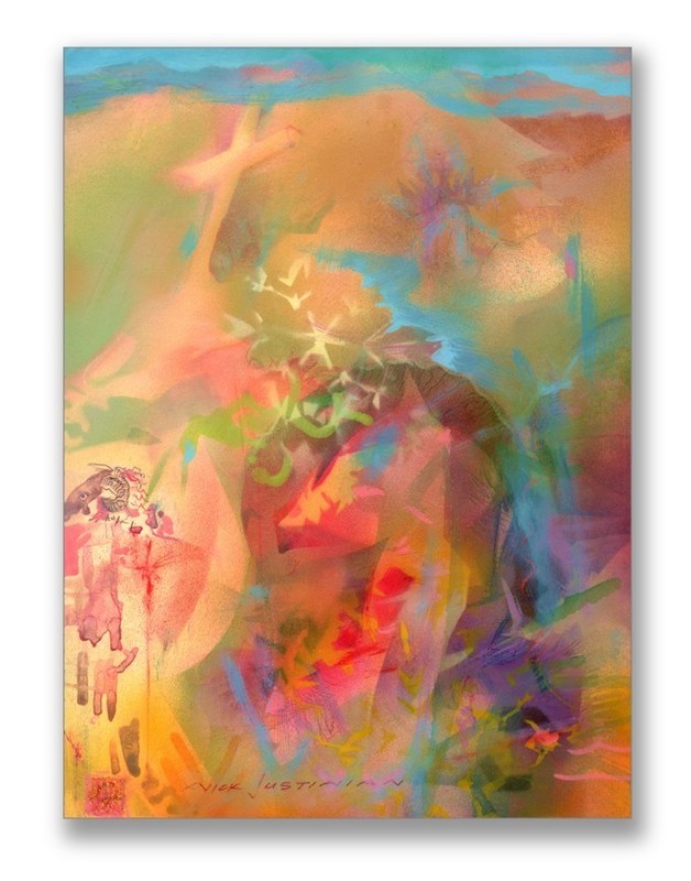Contemporary Southwest Painting, TSW58, Mountains, Turquoise, Horse, Ram