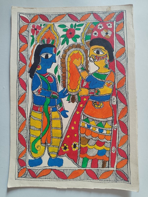 INDIA MITHILA MADHUBANI PAINTING COUPLE 7X11 INCH #13