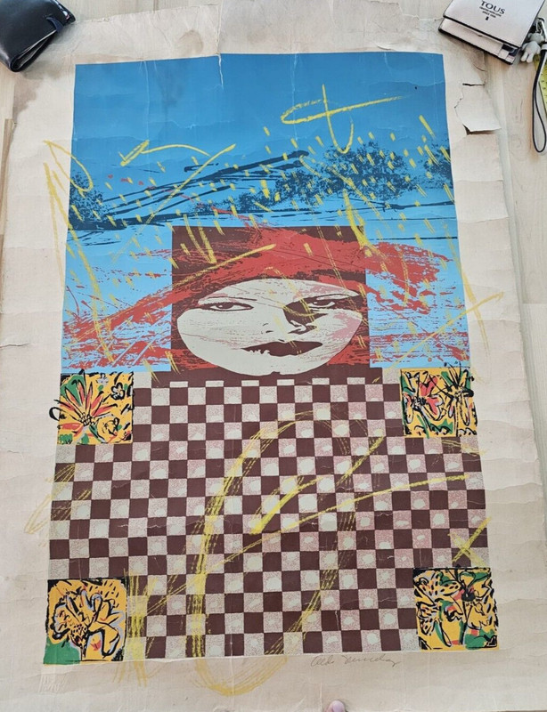 Orig Art Painting ALDO MENENDEZ SERIGRAPH 1980s SIGNED 32×23 INCHES VINTAGE