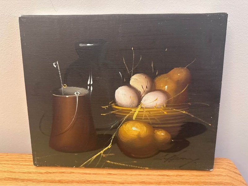 Vintage Still Life Oil Painting – Signed Henry – 8×10 Mid-Century Decor
