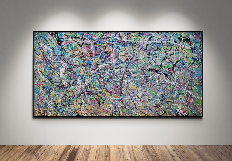XXL Jackson Pollock Style Colorful Abstract Art Textured Painting 59×30 in