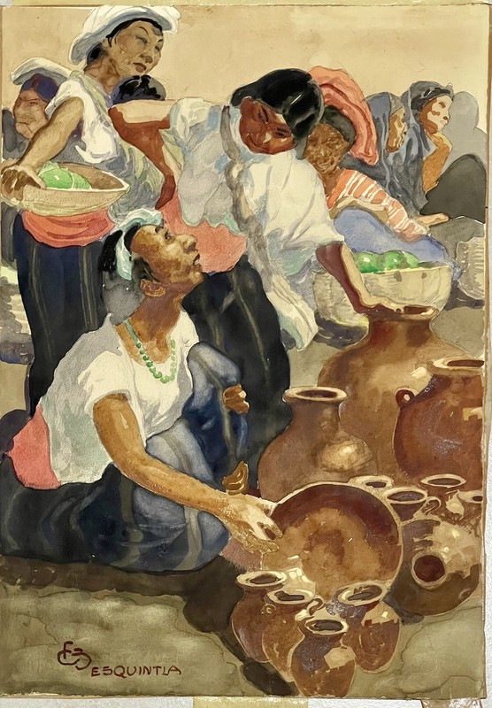Watercolor Painting By Folke Sahlin (American 1885-1976) «ESQUINTLA» Signed