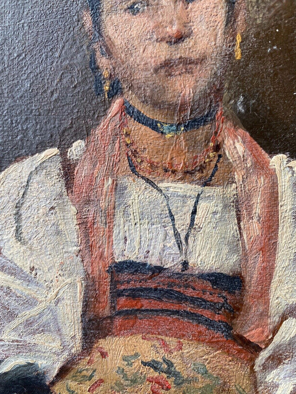 Oil Painting Portrait Young Woman In Traditional Italian Attire gallery