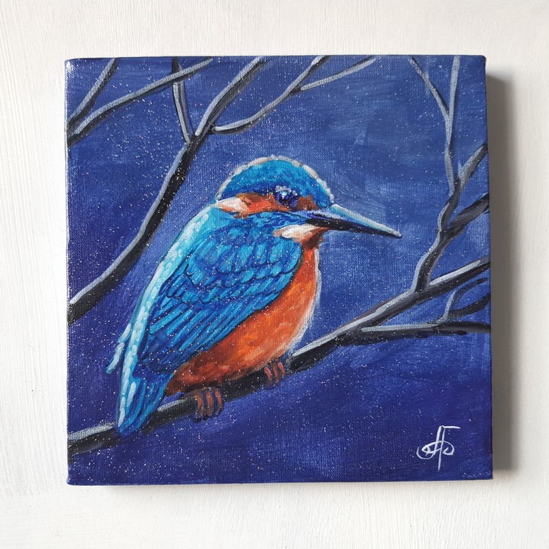 Colorful Kingfisher Bird Wall Art Wildlife Nature Canvas Painting Ukraine Artist gallery