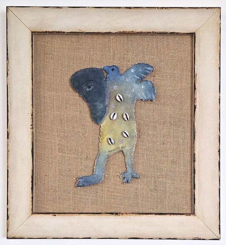 Manuel Mendive Original Mixed Media on Fabric & Metal 2003 Framed Signed COA Cub