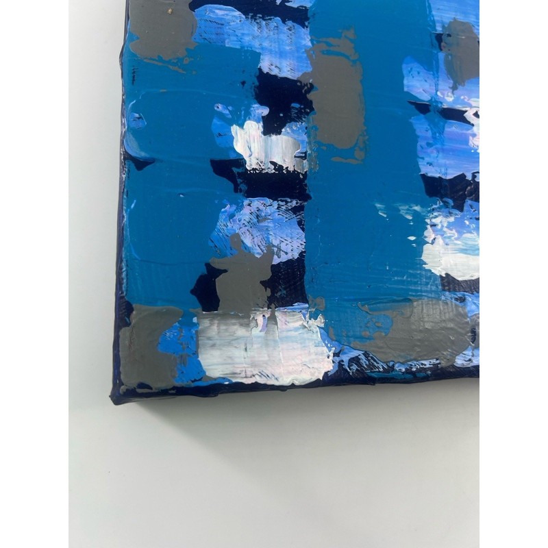 Hand-Painted Acrylic Canvas Abstract Blue Gray 7.5x8x1.5 Modern Artwork Art gallery