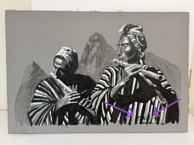 Original Painting on Linen Native Peruvian Indian Men, Andes 18″ x 26″ Signed
