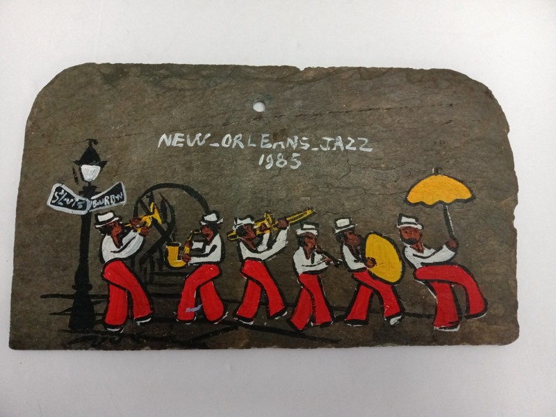 Vintage Hand Painted New Orleans Roof Slate Saxophone Jazz Musician Bourbon St.