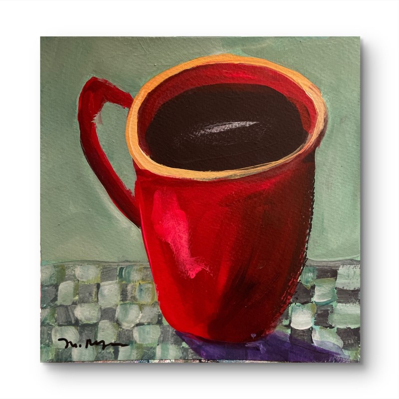 Mary Myers Original Abstract Expressionism 8×8 Red Coffee Mug Signed Fine Art