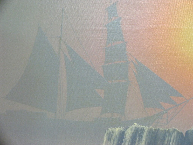 Kenneth F. Aunchman Original Oil Painting on Canvas Whale Sailing Ship Scene gallery